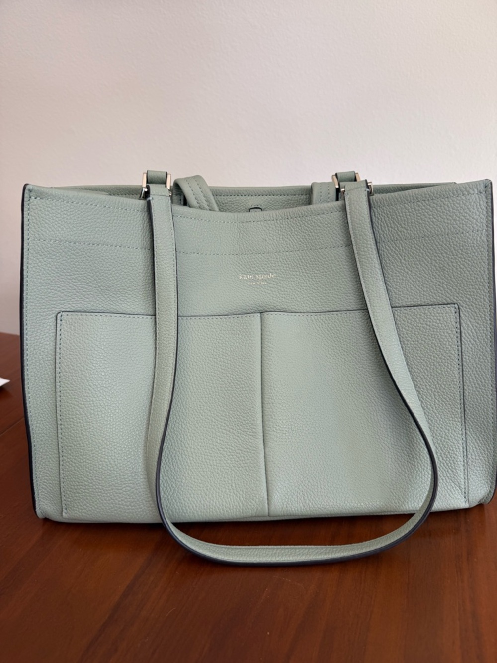 kate spade Pebbled Leather Tote in Sage Green